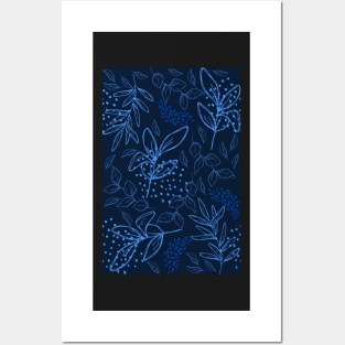 Light Blue leaves pattern Posters and Art